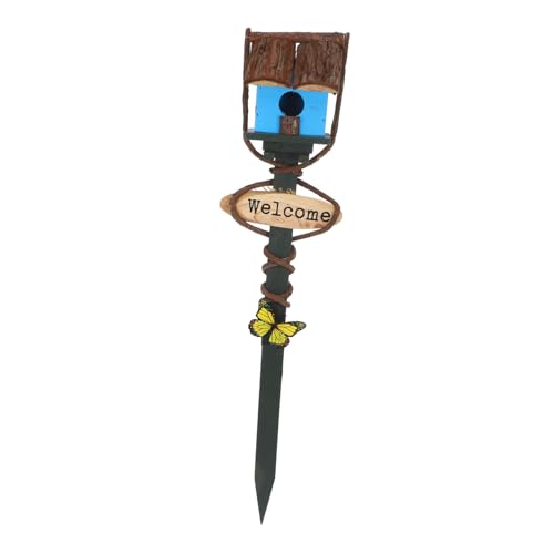 BESTonZON Dekoratives Vogelhaus mit Stab Außen Gartenstecker Vogelheim für Garten Deko Wetterfestes Vogelhäuschen für Terrasse und Blaues Design als von BESTonZON