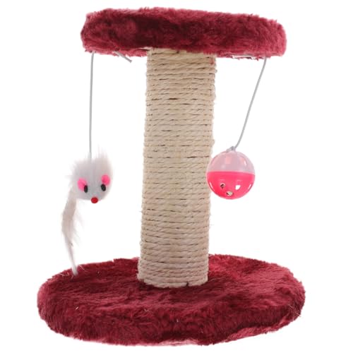 BESTonZON Doppelschicht Katzenkratzbaum mit Sisal Kratzsäule und Plüschspielzeug Stabiles Katzenbaum Spielgerät für Kätzchen Robustes Kratzspielzeug Schützt Möbel Weinrot von BESTonZON