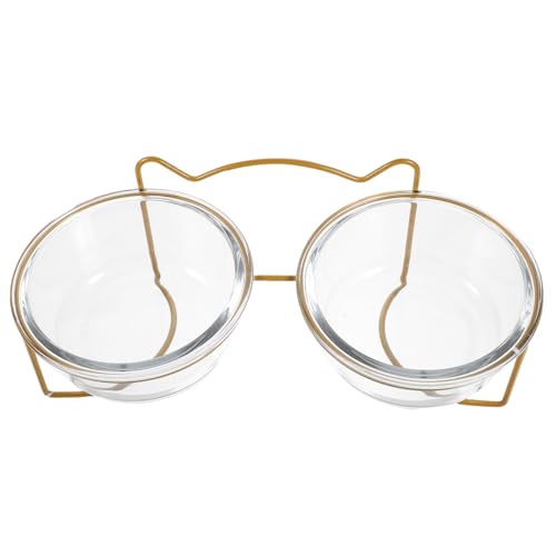 BESTonZON Geneigter Erhöhter Katzennapf aus Glas mit Stabilem Gestell Doppeltes Futternapf Neigung für Komfortable Fütterung von Katzen und Kleinen Hunden Langlebig und Leicht zu Reinigen von BESTonZON