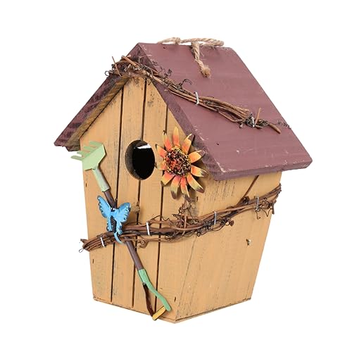 BESTonZON Hängendes Holz Vogelhaus mit Dach Rustikale Garten Dekoration für und Außen Wetterfestes Design für und Vogelliebhaber von BESTonZON