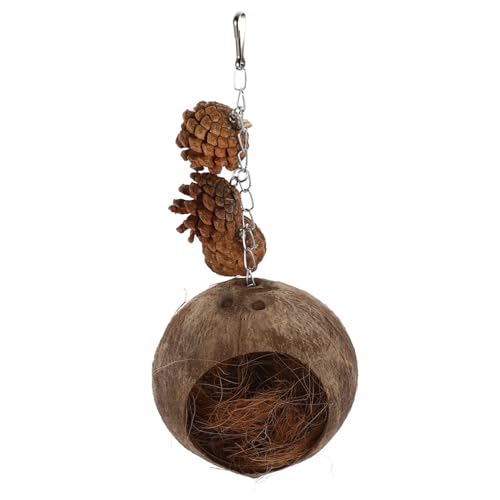 BESTonZON Hängendes Vogelbett für Papageien Gemütliche Hängematte aus Kokosnussschale mit Natürlichem Material Verstecken und Schlafen für Wellensittiche und Vögel von BESTonZON