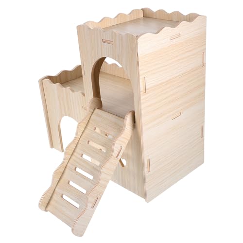 BESTonZON Hamster Versteck aus Sicherem Holz mit Leiter Mehrstöckiges Versteckhaus für Meerschweinchen Ratten und Kleine Nager und Tunnel für Käfigzubehör Geeignet als für Haustierfreunde von BESTonZON