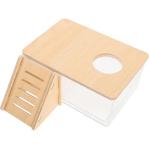 BESTonZON Hamsterbadewanne Transparentes Hamster Sandbad Mit Holzleiter Badezimmer Für Meerschweinchen Und Chinchillas rutschfest Und Langlebig Teilig von BESTonZON