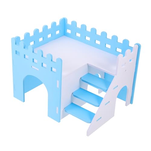 BESTonZON Hamsterhaus Doppelstock aus Holz mit Rampe Mehrkammeriges Versteck für Chinchillas und Hamster Robustes Kauspielzeug Vielseitiges Spielhaus für Kleine Haustiere Blau von BESTonZON