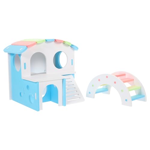 BESTonZON Hamsterhaus Holz Buntes Hamster Dekorativer Hängebrücke und Villa Abnehmbar Leicht zu Reinigen Langlebig für Kleine Hamster und Kleintiere Geeignet von BESTonZON