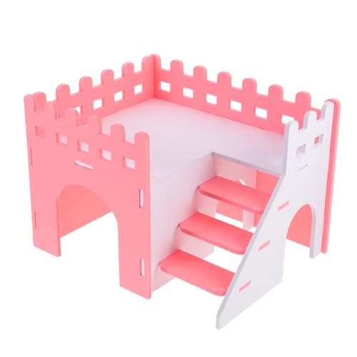 BESTonZON Hamsterhaus Zweistöckig aus Robustem Geräumige Kleintiervilla mit Rampe Verschleißfestes Nagerversteck für Meerschweinchen Kaninchen Eichhörnchen und Andere Kleintiere Rosa Design von BESTonZON