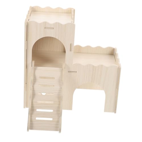 BESTonZON Holz Wellenburg Kleintierhaus mit Leiter Ruhiger Rückzugsort für Hamster Meerschweinchen und Mäuse Multifunktionales Schlaf und Versteckhaus für Kleine Nager Dekoratives Habitat von BESTonZON