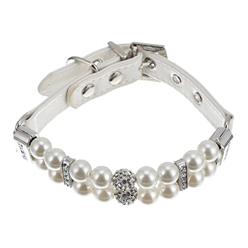 BESTonZON Hund Perlenhalsband Hunde Halskette Welpe Haustier Für Hunde Kragen Hündchen Halskette Hundehalsband Mit Perlenkette Haustiere Stichworte Perlenhalsbänder Für Katzen Weiß Pu von BESTonZON