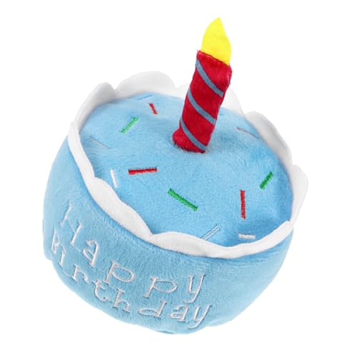 BESTonZON Hundekuchen Plüsch Quietschspielzeug Geburtstagskuchenform Für Interaktives Kauspielzeug Für Zahnpflege Blaues Stofftier Für Hundegeburtstagsparty von BESTonZON