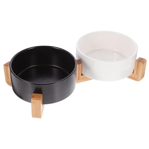 BESTonZON Keramik Doppelnapf mit Rutschfestem Holzständer Stabile Fress und Trinkstation für Katzen und Hunde Mittlere Gesundheitsfördernd und Langlebig Design für Drinnen BESTonZON Keramik Doppelnapf mit Rutschfestem Holzständer Stabile Fress und Trinkstation für Katzen und Hunde Mittlere Gesundheitsfördernd und Langlebig Design für Drinnen von BESTonZON