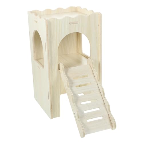BESTonZON Mehrkammer Holz Hamsterversteck mit Wellenplattform Vielseitiges Holzhaus als Rückzugsort Spielplatz und Ruheplatz für Hamster und Zwerghamster Passend für Käfigtypen von BESTonZON