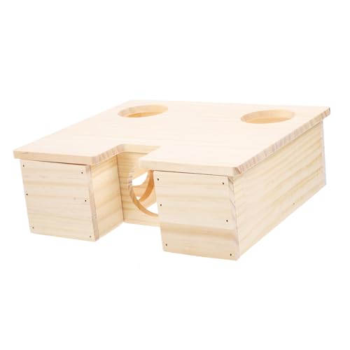 BESTonZON Mehrkammer holzhaus für Hamster und Meerschweinchen Natürlicher Labyrinth unterschlupf Abriebfestes Holz als Gehege deko und Spielhaus für Kleine Nagetiere Ganzjährig Nutzbar von BESTonZON