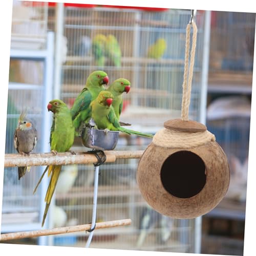 BESTonZON Natürliches Kokosnuss Schalen Vogelhaus Hängendes Vogelbett Atmungsaktiv Robust Für Kleine Papageien Singvögel Und Hamster Als Schlaf Und Nistplatz von BESTonZON