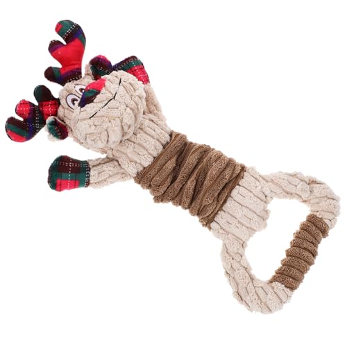 BESTonZON Plüsch Hundespielzeug Rentierform Weihnachtsmotiv Quietschend Langlebig und Sicher zum Kauen Geeignet für Welpen und Kleine Hunde Fördert Zahnpflege und Beugt Möbelbeschädigung von BESTonZON