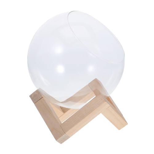 BESTonZON Rundes Glas Terrarium mit Holzständer Transparenter Pflanzen Glasbehälter für Zimmerpflanzen Landschaftsvase Einfache Tischdeko für Innenräume von BESTonZON