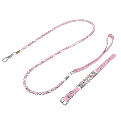 BESTonZON Welpenhalsband und Leine für Kleine Hunde Verstellbar PU Perlendekor und Strass Komfortables Elegantes Haustierzubehör für Spaziergänge Training und Festliche Anlässe von BESTonZON