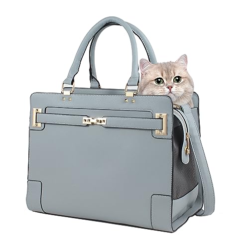 BETOP HOUSE Fashion Dog Purse Carrier for Small Dogs and Cats with 2 Large Pockets PU Leather Pet Carrier Cat Carrier TSA Airline Approved Puppy Kitten Purse Carrier for Travel Hiking Road Trip, Grey von BETOP HOUSE