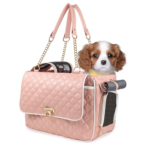 Betop House Pink Puppy Dog Cat Purse Carrier for Small Dogs TSA Airline Approved Fashion Designer Soft Side Pet Tote Bag von BETOP HOUSE