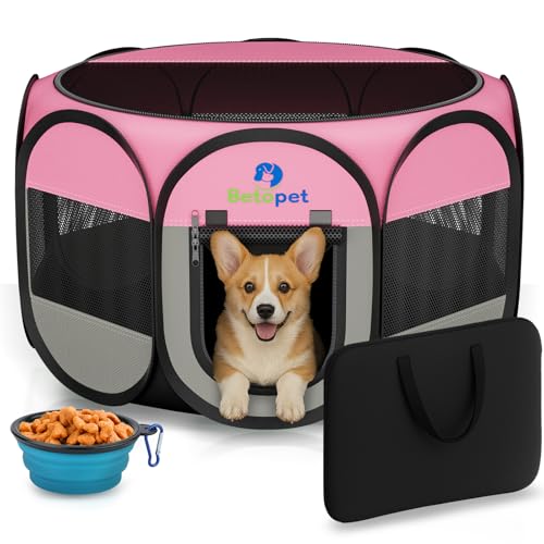Laufstall für kleine Hunde und Katzen: Welpenlaufstall für drinnen und draußen, faltbar, tragbar, Übungskäfig, Pop-Up-Zwinger für Meerschweinchen, Kaninchen, Hamster, Reisen, mit Tragetasche und Laufstall für kleine Hunde und Katzen: Welpenlaufstall für drinnen und draußen, faltbar, tragbar, Übungskäfig, Pop-Up-Zwinger für Meerschweinchen, Kaninchen, Hamster, Reisen, mit Tragetasche und von BETOPET