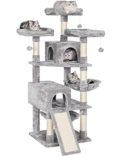 BEWISHOME 163,8 cm großer Katzenbaum mit mehreren Ebenen für Katzen im Innenbereich mit Kratzstämmen, Brett, gemütliche Plüsch-Sitzstangen, Katzenhaus für große Katzen, Spielhaus MMJ20L von BEWISHOME