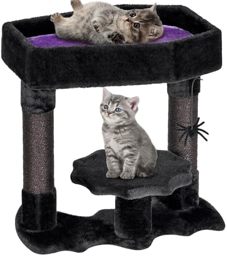 BEWISHOME Gothic Katzenbaum mit Sarg Bett, Goth Katzenturm für Indoor Katzen mit Sisal Kratzstämmen, Spinne Spielzeug, Gruseliger Sarg Katzenbaum für Schwarze Katzen Halloween, Schwarz mit Lila, Klein BEWISHOME Gothic Katzenbaum mit Sarg Bett, Goth Katzenturm für Indoor Katzen mit Sisal Kratzstämmen, Spinne Spielzeug, Gruseliger Sarg Katzenbaum für Schwarze Katzen Halloween, Schwarz mit Lila, Klein von BEWISHOME