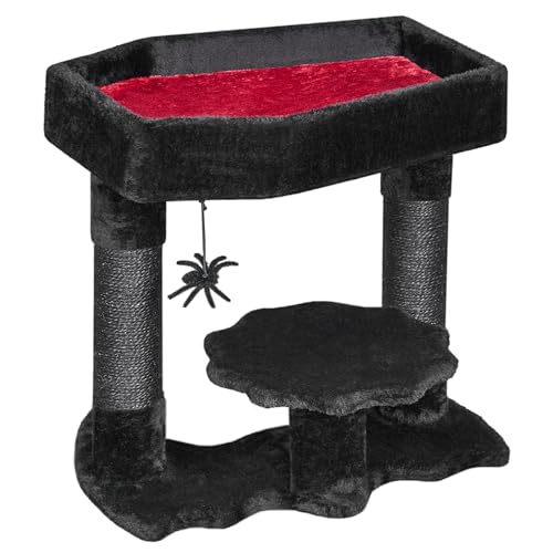 BEWISHOME Gothic Katzenbaum mit Sarg Bett, Goth Katzenturm für Indoor Katzen mit Sisal Kratzstämmen, Spinne Spielzeug, Gruseliger Sarg Katzenbaum für Schwarze Katzen Halloween, Schwarz mit Rot, Kleine BEWISHOME Gothic Katzenbaum mit Sarg Bett, Goth Katzenturm für Indoor Katzen mit Sisal Kratzstämmen, Spinne Spielzeug, Gruseliger Sarg Katzenbaum für Schwarze Katzen Halloween, Schwarz mit Rot, Kleine von BEWISHOME