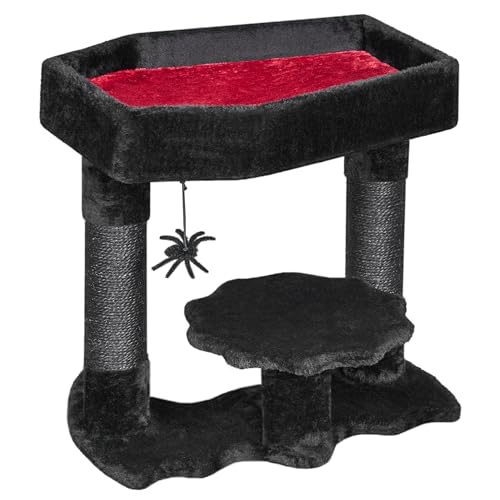 BEWISHOME Gothic Katzenbaum mit Sargbett, Katzenturm für Indoor-Katzen mit geräumiger Katzenhütte, Sisal-Kratzbäume, Spinnen-Spielzeug, Katzenaktivitätszentrum für schwarze Katzen, von BEWISHOME