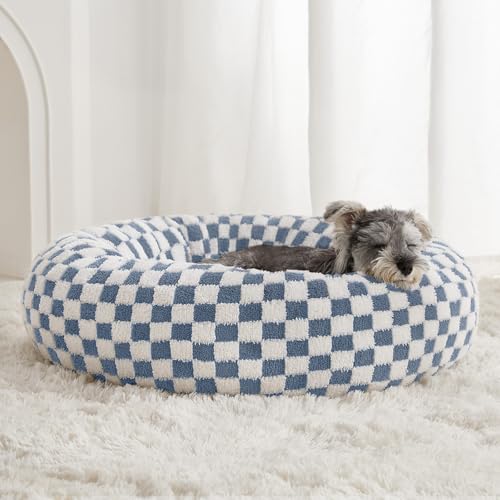 BFPETHOME Donut-Hundebett für kleine Hunde, niedliches kleines Hundebett für Welpen und Kätzchen, rundes beruhigendes Haustierbett mit rutschfester Unterseite, maschinenwaschbar, 50,8 cm, Blau von BFPETHOME