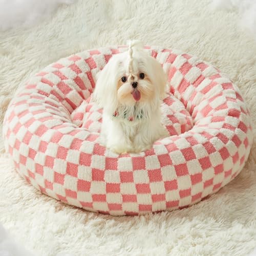 BFPETHOME Donut-Hundebetten für kleine Hunde, rundes Katzenbett für Indoor-Katzen, beruhigendes Haustierbett für Welpen und Kätzchen mit rutschfester Unterseite, niedliches ausgefallenes Hundebett mit von BFPETHOME