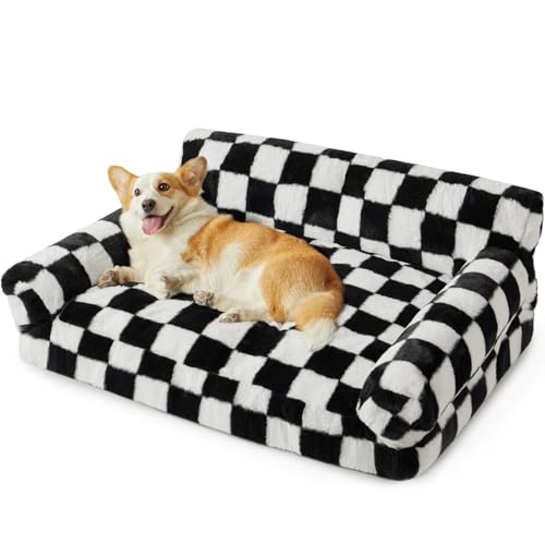 BFPETHOME Großes Hunde-Couchbett, Haustiersofa, Kariertes Hundebett mit waschbarem Bezug (Schwarz & Weiß) von BFPETHOME