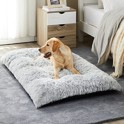 BFPETHOME Hundebetten für große Hunde, Plüsch-Hundekäfig, flauschig, gemütlich, zum Schlafen und Linderung von Angst, mittelgroße Hunde (91.4x68.6 cm), Grau von BFPETHOME