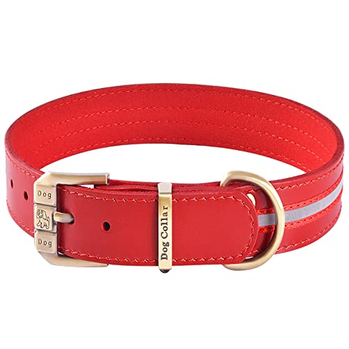 Reflektierendes Echtleder Hundehalsband verstellbar weich gepolstert für kleine, Mittelgroße und Extra Große Hundehalsbänder (Rot L(Hals 48cm-58cm)) von BFRLBFQ