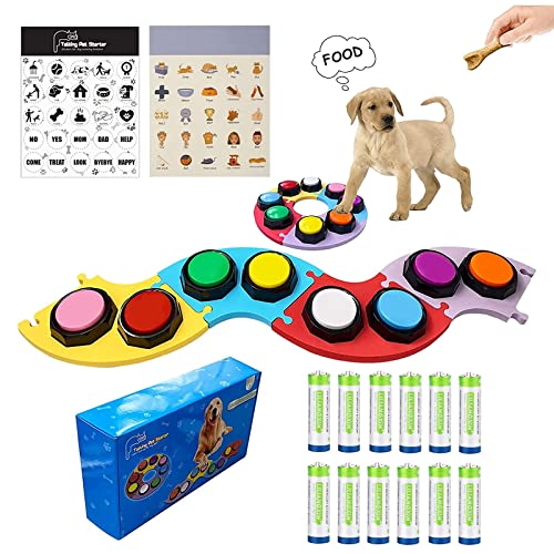 BFYDOAA Sprechknopf-Set für Hunde, 8 Farben, beschreibbare Tasten, 4 Matten, Aufkleber und Batterien, Hundekommando-Summer für Haustierkommunikation und Training von BFYDOAA