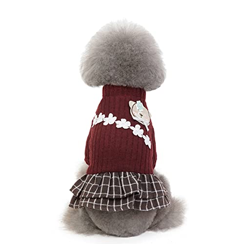 Kleidung für Haustiere Hundekleidung Herbst- und Winterkleidung Bärenblume Baumwollmantel kleine Hunde Winter warm Plus Baumwollsamtrock, Bärenblume Baumwollmantel-Weinrot, Größe L (empfohlen 6.0-8. von BGFA