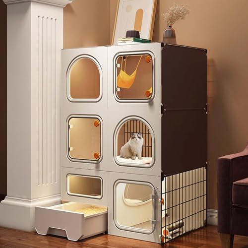 Katzenkäfig mit Katzentoilette, großer 2/3-stöckiger Katzenlaufstall, Katzenhütten, Katzenlaufstall für kleine Tiere, Übungsort, ideal für 1–3 Katzen von BGFYUSF