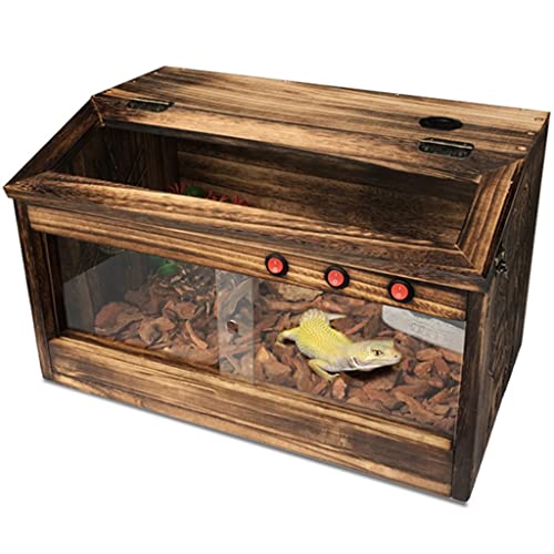 Reptilien-Terrarium, isolierte Zuchtbox, Amphibienkäfig, Eidechsen-Tankbox, Versteckbox, Reptilien-Lebensraum mit Holzschiebetür (braun, 60 x 40 x 40 cm) von BGFYUSF