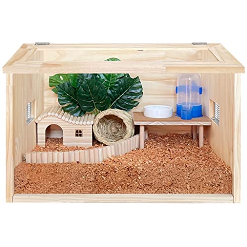 Terrarium für Reptilien, isolierte Zuchtbox, Amphibienkäfig, Eidechsen-Tankbox, Versteckbox, Reptilienkäfig, hölzerner Reptilienlebensraum (braun, 60 x 40 x 40 cm) von BGFYUSF