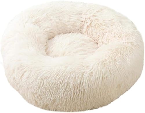 Bed White Cat Bed Round Long Plush Super Soft Bed Winter Warm Sleeping Bag for Dogs Puppy Nest Cat Mat 1Pcs M 60Cm (S 50cm) von BHFDUBUAAAXXXXUF