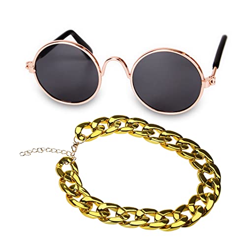 BHFYOB 4-teiliges Set für Hunde und Haustiere, cooles Kostüm, modische Sonnenbrille, Halsband, Kette, Strohhut, Krawatte, lustiges Haustier-Zubehör BHFYOB 4-teiliges Set für Hunde und Haustiere, cooles Kostüm, modische Sonnenbrille, Halsband, Kette, Strohhut, Krawatte, lustiges Haustier-Zubehör von BHFYOB