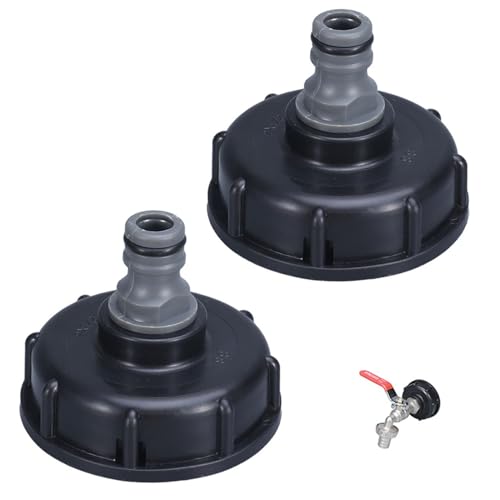 2 Stück IBC Tank Zubehör,Tankdeckel Adapter Container Verbinder 1000L Wassertank Deckel Auslaufhahn Anschluss,Gardena Regenwassertank Wasserhahn Auslaufstutzen Adapterset,für Universal Tanks Barrel von BIBITI