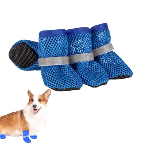 4 Stück Hundeschuhe Pfotenschutz Outdoor,Hundesocken Anti Rutsch Socken Hund Hunde Schuhe Dog Shoes bei Verletzung Hitzeschutz Atmungsaktive Verstellbare Mesh Hundeschuh,für Krallenschutz Rutschfeste von BIBITI