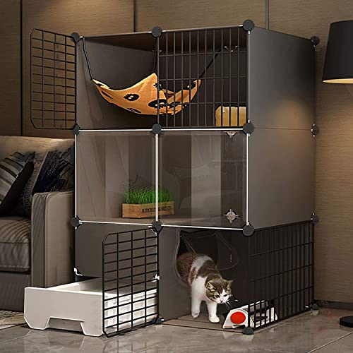 Großer Katzenkäfig Indoor – Kleiner Käfig Drahtzaun Katzenzwinger Katzenkäfige Indoor Large mit Katzentoilette für 1-2 Katzen,Frettchen,Chinchilla,Kaninchen,klein (Color : Black,Size : 75 * von BICIBO