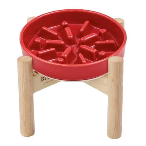 BICOPET Keramik-Labyrinth-Hundenapf für kleine und große Rassen, langsames Fressen, rutschfester Ständer, Haustiernahrung, Puzzle-Design, 266 - 907 ml, Rot (erhöhtes Rot) von BICOPET