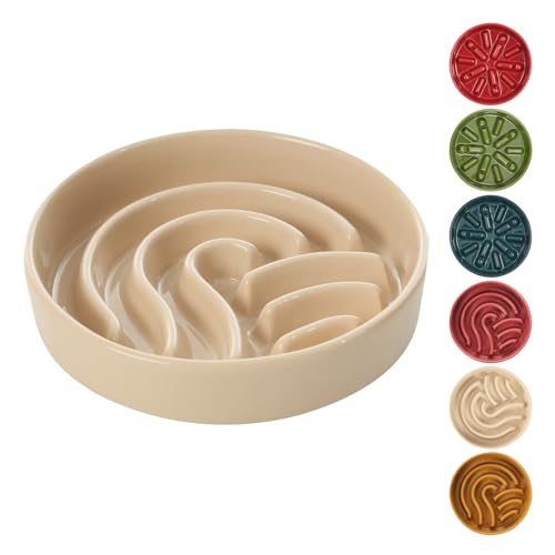 BICOPET Keramik-Labyrinth-Hundenapf für kleine und große Rassen, langsames Fressen, rutschfester Ständer, Tiernahrung, Puzzle-Design, 266 - 1220 ml, Aprikose, M von BICOPET