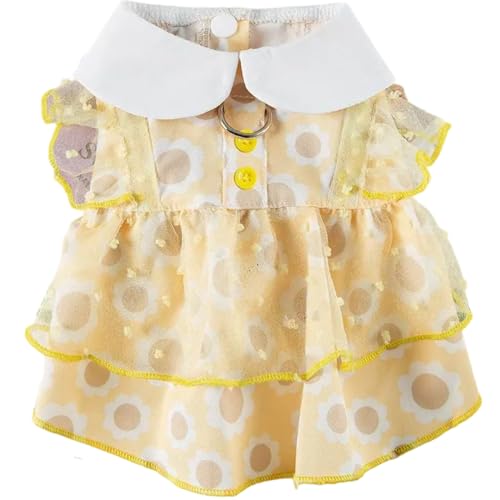 Hundekleid mit Blumenmuster, Spitze, mit Kragen, Sommer-Haustierkleid für kleine, mittelgroße Hunde und Katzen, atmungsaktiver Welpenrock für den täglichen Gebrauch, Geburtstagsparty von BIECWIAY