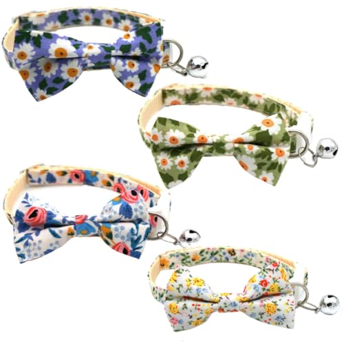 Verstellbares Haustierhalsband-Set mit Blumendruck, Schleife, Hundehalsband-Set für kleine, mittelgroße und große Haustiere, Jungen, Mädchen, mit Metallglocke Verstellbares Haustierhalsband-Set mit Blumendruck, Schleife, Hundehalsband-Set für kleine, mittelgroße und große Haustiere, Jungen, Mädchen, mit Metallglocke von BIECWIAY