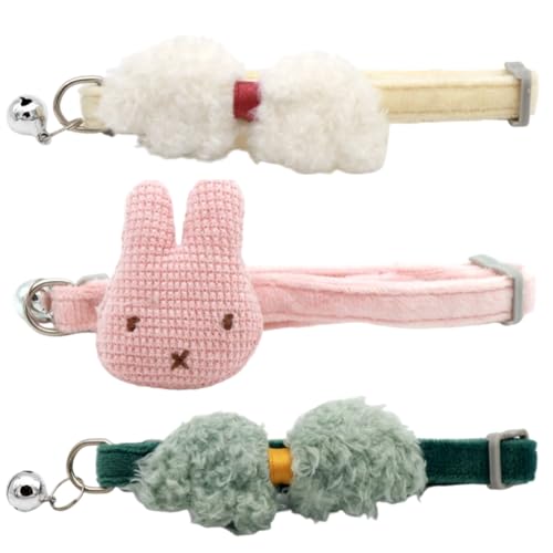 Verstellbares Haustierhalsband mit niedlichem Kaninchen und Blumenform, für kleine, mittelgroße Hunde, mit Fliege und Glöckchen, für Jungen, Mädchen, Welpen von BIECWIAY
