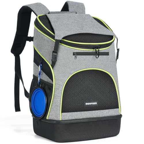 BIERPOER Katzenrucksack Hunderucksack für Katzen und Kleine Hunde 7kg, Haustier Rucksack mit Innerer Sicherheitsleine und Schale, Grau von BIERPOER
