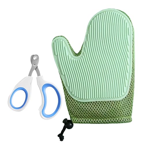 BIFHIG 1 Stück Grüne Handschuhe, 1 Rundkopfschere, Haustierkatzenhandschuhe, Schwimmende Haustierbürsten, Haustiernagelknipser, Spezialschere Für Katzen, Heimtierbedarf. von BIFHIG