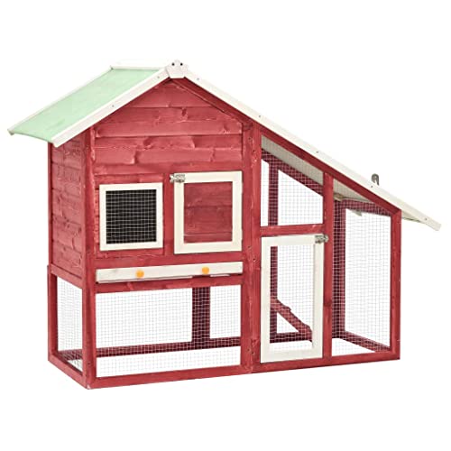 BIGTO Kaninchenstall rot und weiß 140x63x120cm Massivholz Kleintierhäuser & Lebensräume von BIGTO